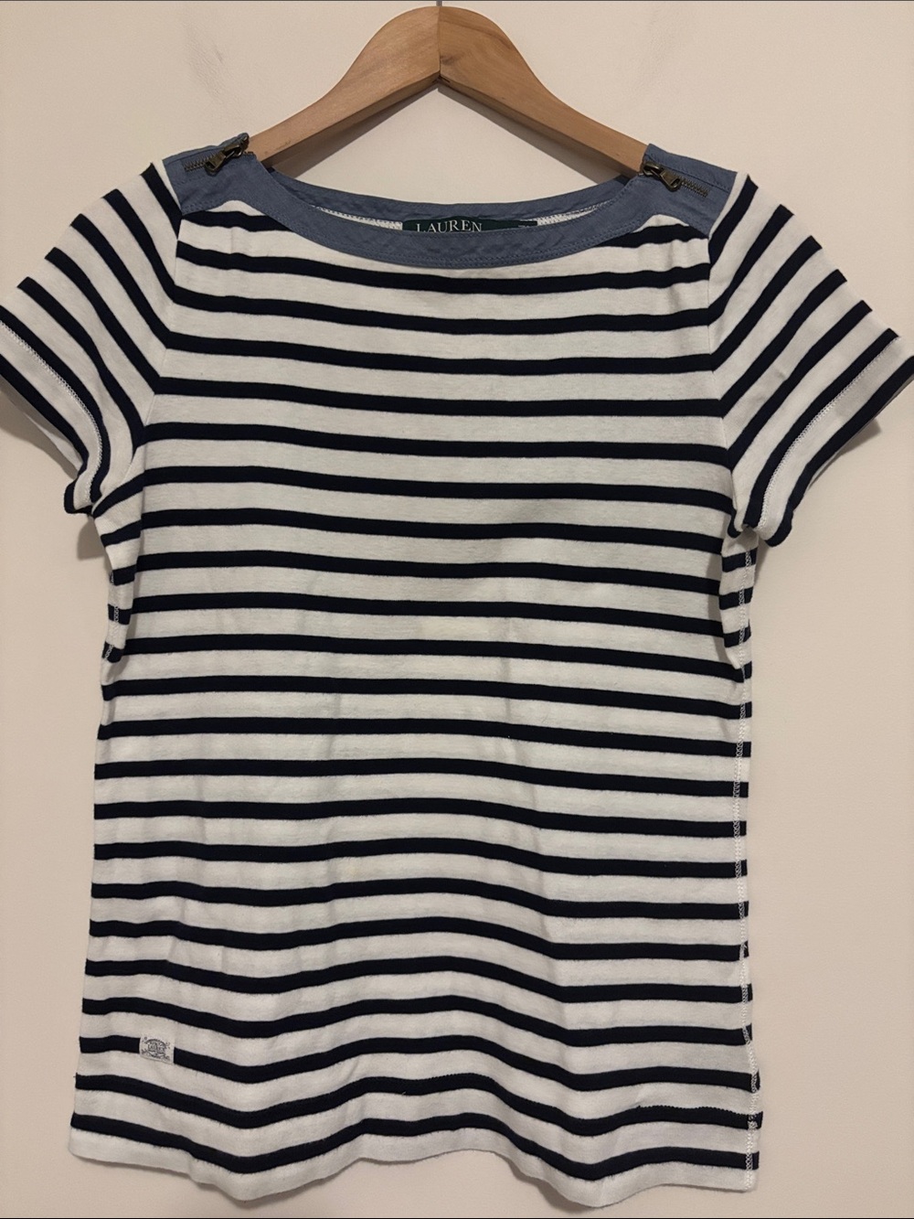 Ralph Lauren Navy & White Striped Short Sleeve Cotton Tee